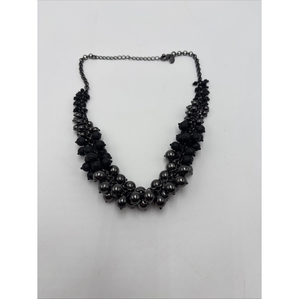 Lia Sophia Necklace Choker Black Beads 16" Inch Gun Metal GrayRare Discontinued - Picture 9 of 13
